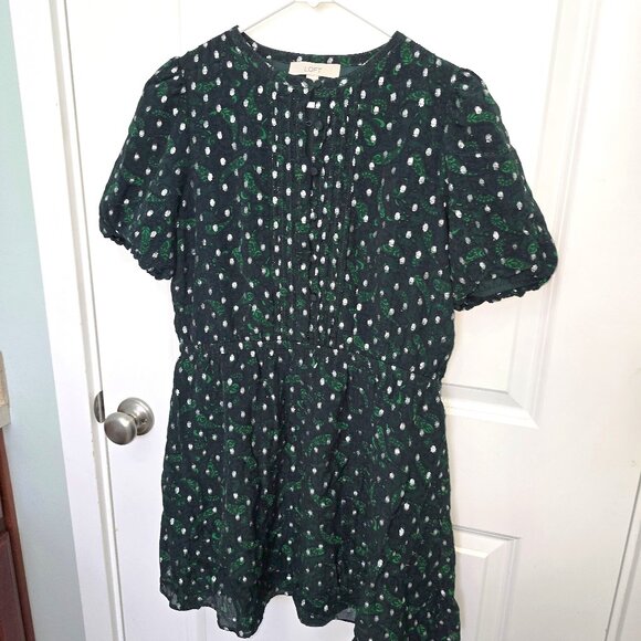 Loft Metallic Clip Pintucked Flare Dress